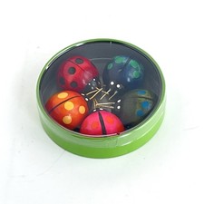 Vintage Set 5 LADYBUG MAGNETS Made in Japan TAKAHASHI San Francisco ORIGINAL TIN picture