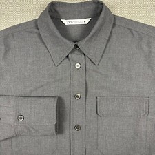 Zara Women's Shirt Top M Long Sleeve Button Solid Gray Pockets Medium Excellent picture