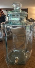 Vtg. Italian 5 GALLON Green Glass Hexagonal Beverage Dispenser With Metal Spigot picture
