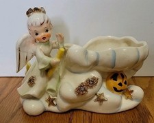 Vintage 1957 Lefton October Angel with Jack O'Lantern Planter #165 **READ** picture