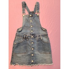 Arizona Jean Co Blue Denim Overall Dress Button Front Frayed Hem Medium Wash M picture