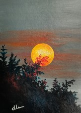 ACEO Original Hand Painting Collectable Art Sunset Sky Signed ATC picture