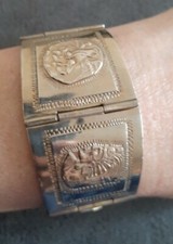 Rare Vintage Taxco Sterling Silver Native Tribal Panel Bracelet Size Average picture