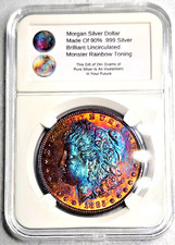 Morgan Silver Dollar Brilliant Uncirculated 1885 Monster Rainbow Toned Gift picture