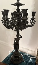 Large Antique Vintage Ornate Bronze Candlestick Candelabra Vestal 22.5” picture
