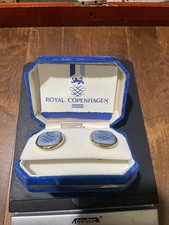 Vintage Royal Copenhagen Porcelain Blue White Crown Gold Tone Cufflinks picture