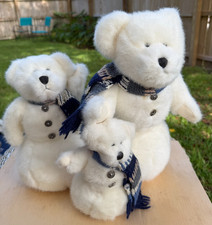 Vintage Boyds Bear Family of 3 White Snowman Snowbear Blue Scarf Archive Retired picture