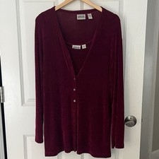 Chico's Burgundy Wine Vintage Cardigan traveler set sz XL picture