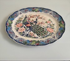 Vintage Empress SM Japan Large Serving Platter Colorful Peacock Rare 18” picture