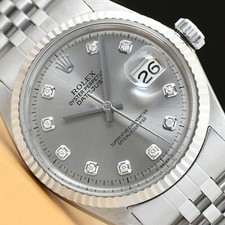 MENS ROLEX DATEJUST 1601 GRAY DIAMOND DIAL 18K WHITE GOLD BEZEL STEEL WATCH picture