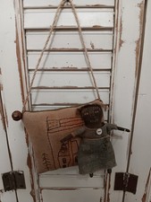  Primitive Folk Art Doll & Pillow  Embroidery ORNAMENT  picture