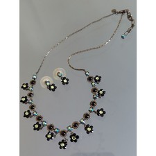 Vintage Butler & Wilson Black & AB Crystal Flower Necklace Earring Set picture