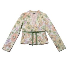 Wet Seal Vintage Blazer M Green Yellow Floral Lined Stretch Hippie 90s 70s Y2K picture