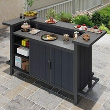 Domi Aluminum Outdoor Home Bar Table w/Storage&Umbrella Hole for Garden,Patio picture