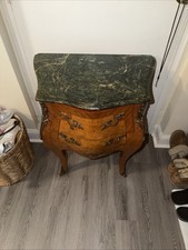 Antique French  Marble Top Commode with Floral Inlay, Bronze Handles, 2 Drawers picture