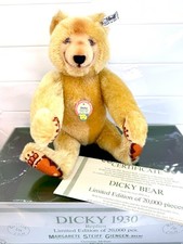 1985 Steiff Dicky Bear 1930 Replica 0172/32 Mohair Limited Edition Box COA picture