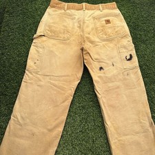 Carhartt Canvas B11 Pants Mens 34x30 (Fits 32x30) Brown Distressed Faded Rare picture