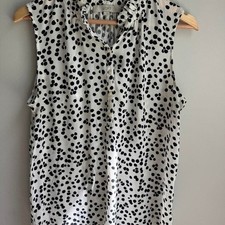 LOFT white blouse with black polka dots, ruffle collar and button front picture
