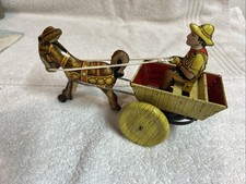 Vintage Louis Marx Balky Mule Cart & Donkey Tin Lithograph Wind-Up Toy picture