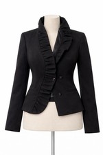iNC International Concepts Women's Black Solid Ruffle Neck Blazer Jacket Size P8 picture
