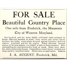 Beautiful Country Place For Sale J. A. August Frederick MD 1906 Ad SAH6-M4 picture