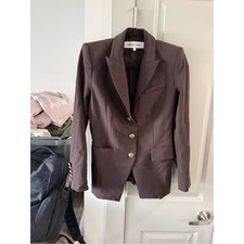 Veronica Beard Chocolate Brown Single-Breasted Blazer with Gold Buttons picture