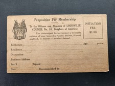 c1900 antique DAUGHTERS of AMERICA MEMBERSHIP FORM louisville ky COUNCIL No 10 picture