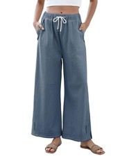 Athlisan Womens Baggy Wide Leg Palazzo Pants Casual Loose Drawstring Elastic Wai picture