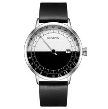Svalbard NOONDAY AA1F Swiss Quartz Steel Leather Silver Black 24H Men's Watch picture