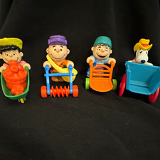 McDonald's Peanuts Snoopy & Kids Mini Figures w/ Vehicles Lot of 4 Vintage 1989 picture