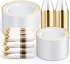 Disposable Plates & Gold Silverware Set, 350 Pieces for 50 Guests picture