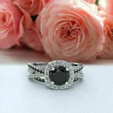 3Ct Lab Created Round Black Diamond Women's Wedding Ring 14k White Gold Finish picture