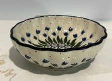 Polish Pottery 5” Scalloped Fluted Bowl Water Tulip Ceramika Artystyczna picture