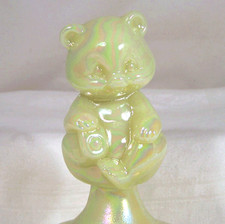Fenton Bear on Font Vaseline Glass Uranium UV Glow Showpiece Mint NOS Figurine picture