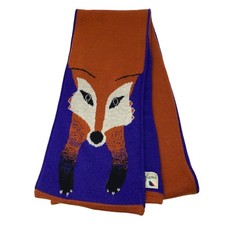 Modcloth Yumi Fox Print Scarf Orange + Blue Wool Angora Blend picture