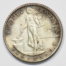Philippines 1944-D Commonwealth 20 Centavos Silver P151107 picture