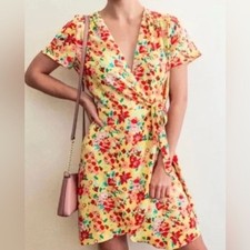 J. Crew Yellow Floral Wrap Dress, 8 picture