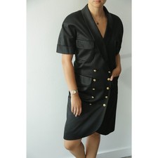 Chanel Vintage Black Blazer Style Dress Women's FR 40 Gold Buttons Short Sleeve picture