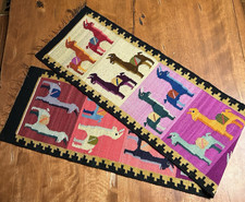 Vtg Peruvian Style Wool Tapestry Alpaca Llama Table Runner Wall Hanging 60
