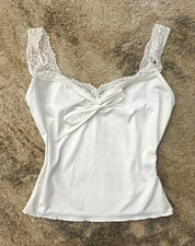 SHEIN Women’s White Solid Lace Trim Bow Front Camisole Tank Top Size S picture