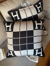Authentic Hermès Avalon III Pillow - Ecru/Noir - Wool Cashmere - Priced Each ✅  picture