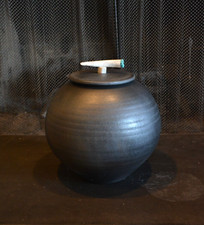 Wimberg - Vintage Southwest Art Pot w. Lid -  Inset Turquoise Handle - 12