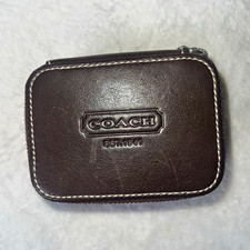 Vintage Coach Dark Brown Leather Zip Pill Box Case picture
