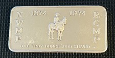Vintage 1974 NWMP/RCMP Centennial 0.999 Troy Ounce Fine Silver Art Bar #01727 picture