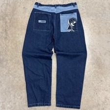 Vintage Y2K Meoshe Denim Jeans Dark Wash Wide Leg Baggy Embroidered 40 x 34 picture