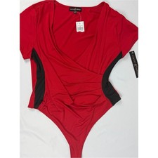Almost Famous Bodysuit 2X Red Black Wrap Ruched NWT picture
