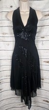 Vintage Y2K Rampage Black Halter Dress S Sequins 90's Chiffon  Asymmetrical picture