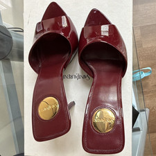 Saint Laurent Red Patent Leather Pointed Toe Stiletto Mule Heels 6.5 NWB picture