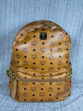 MCM Medium STARK Printed Brown Cognac Canvas Leather Unisex Backpack  picture