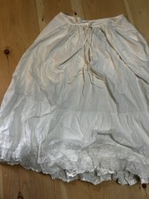 Antique Edwardian Victorian White Cotton Eyelet Lace Trim petticoat Skirt picture